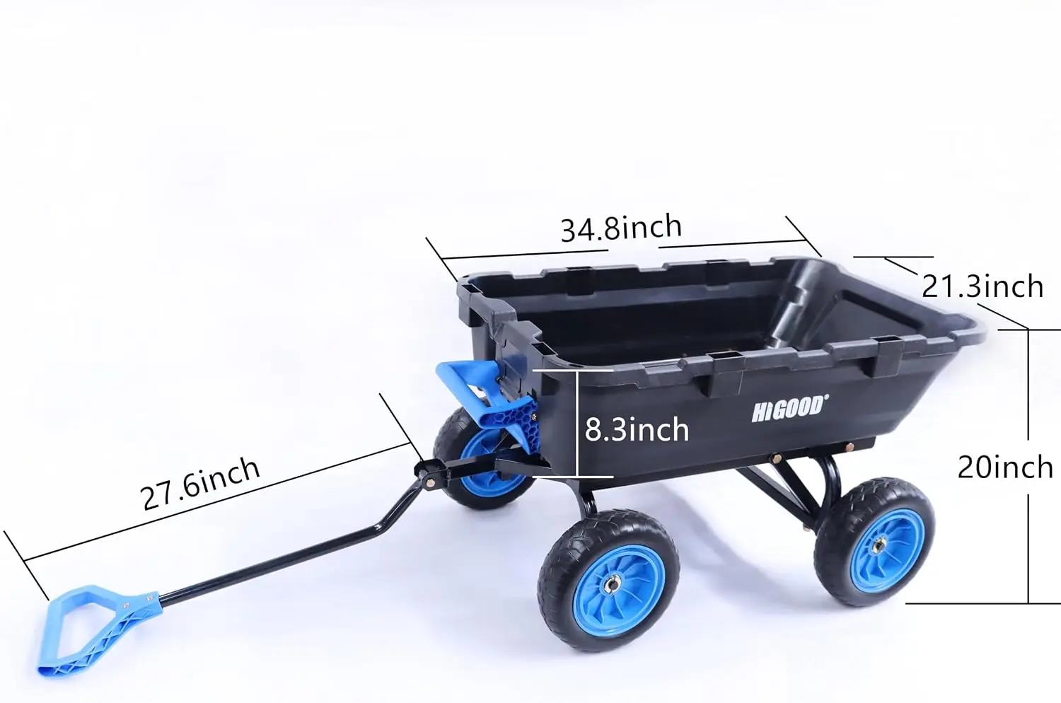 Blue Heavy Duty Durable Poly Garden Dump Cart 800 Lbs 10 Inch No Flat Tires Hand Truck Service Wheel Barrow