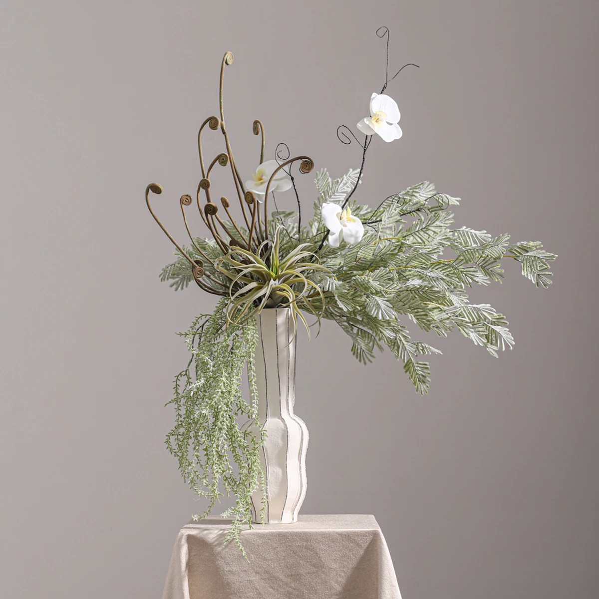 Modern creative white ceramic green artificial flower handmade craft home restaurant decoration hot sale