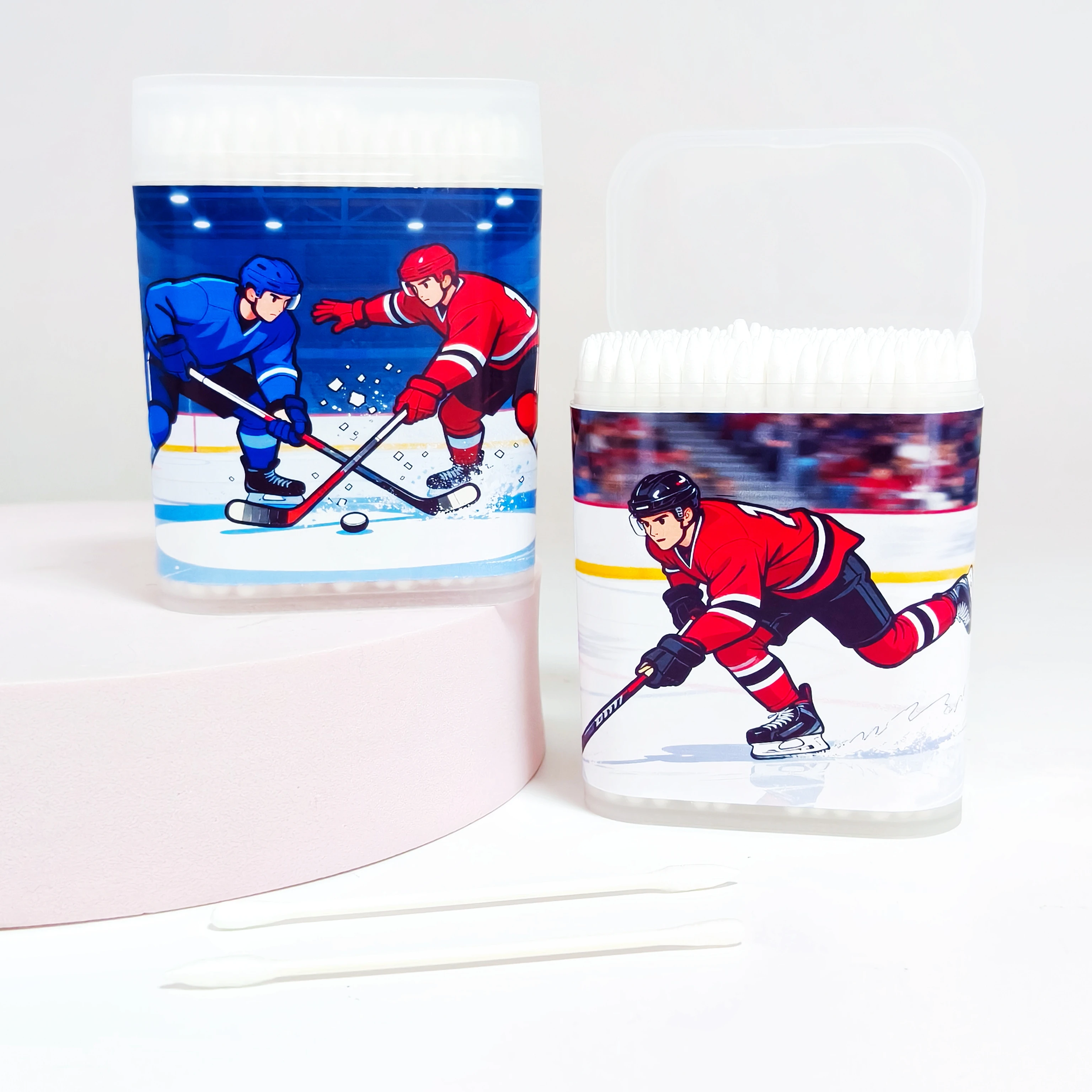 400 pcs/600 pcs ijshockey patroon dunne as wattenstaafje wit frosted doos double-ended wattenstaafje