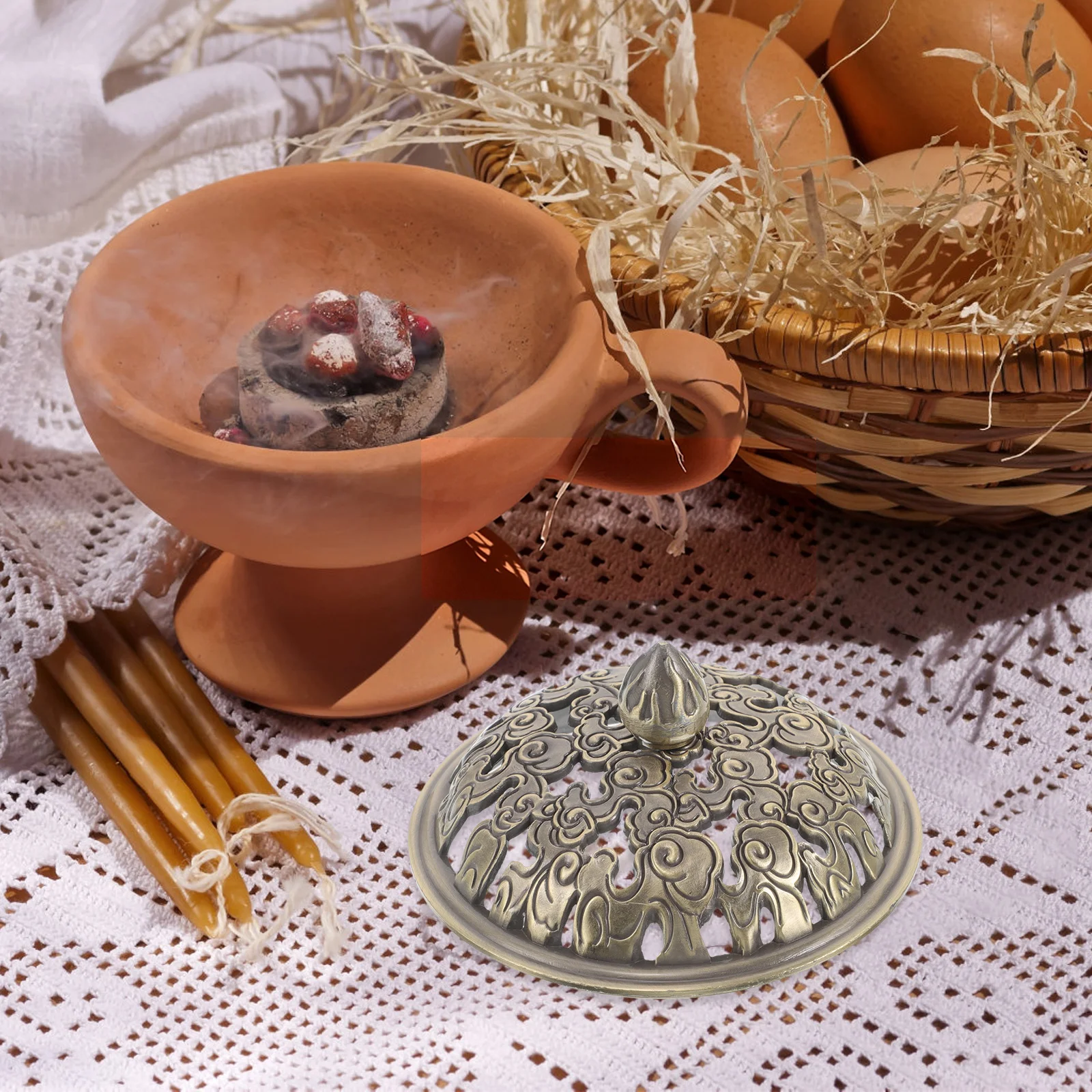 

Vintage Decor Copper Incense Accessory Olive Green Decorative Burner Attachment