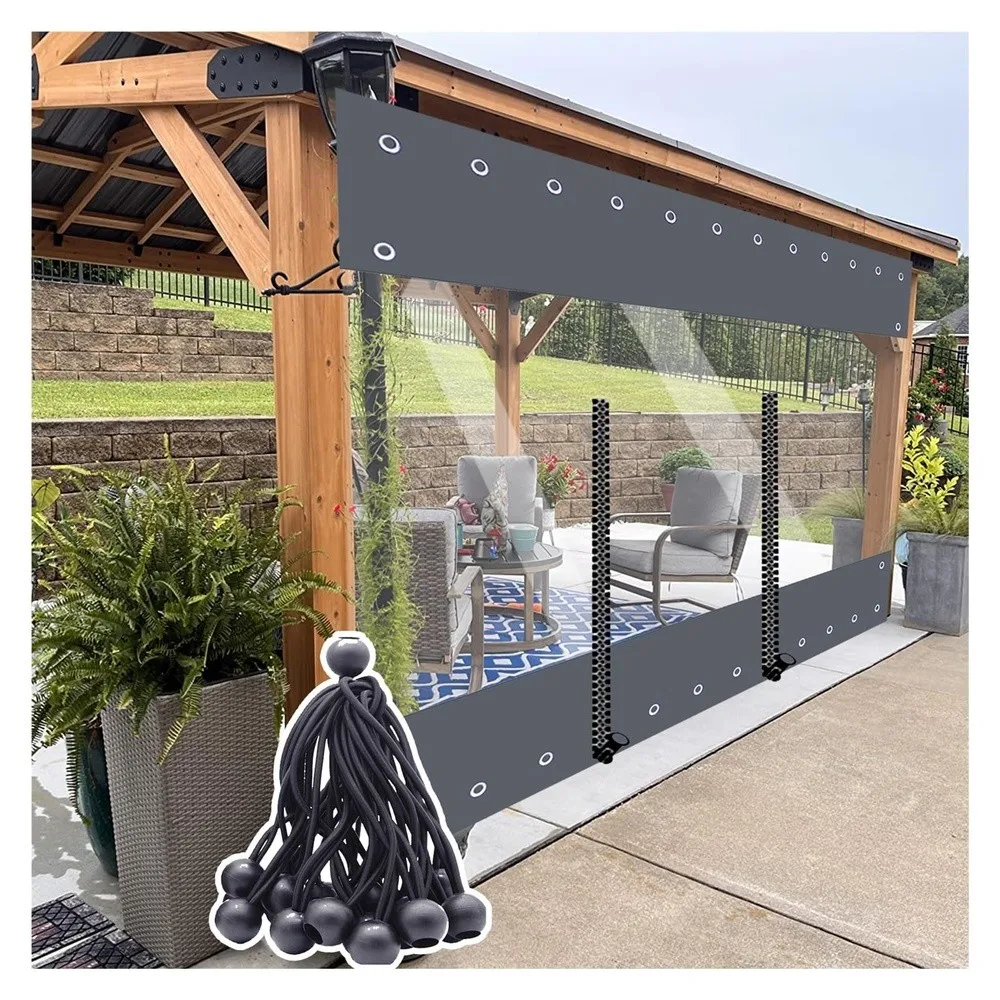 Waterproof Pergola Side Panels with Zipper and Eyelets Outdoor Vinyl Curtain Transparent Waterproof Tarpaulin Panel for