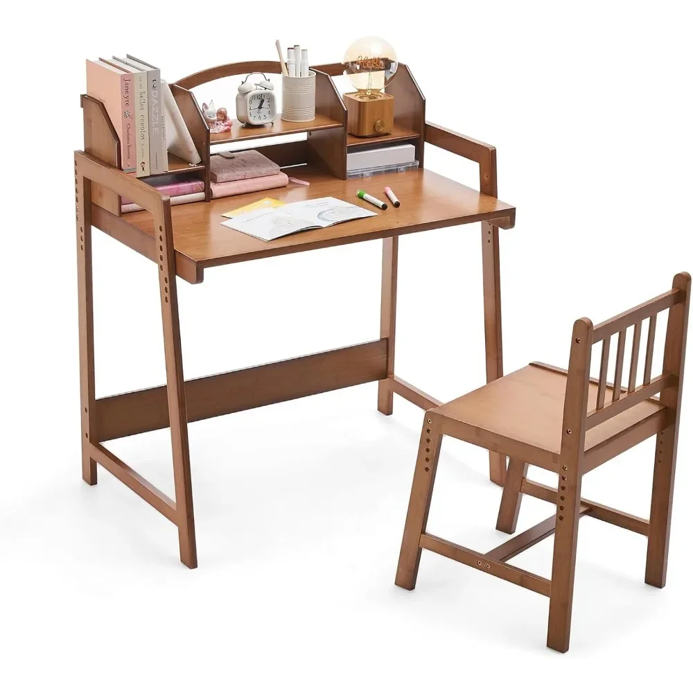 

Height Adjustable Bamboo Kids Desk and Chair Set - Ergonomic Kid Desk and Chair Set for Study, Writing, and Homework - Durable