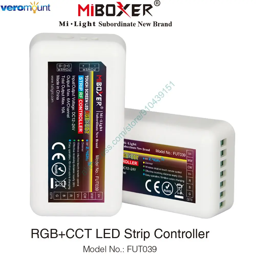 FUT039 MiBoxer RGBCCT LED Strip Controller DC12-24V Support 4-Zone 2.4G RF Wireless WiFi APP Voice Control for RGB+CCT LED Strip