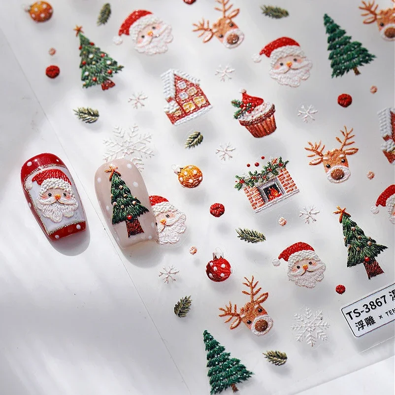 Christmas Tree Leaves Bowknot Wreath Star Warm Fireplace House Cake Snowflake Deer Cold Winter Nail Art Stickers Manicure Decals