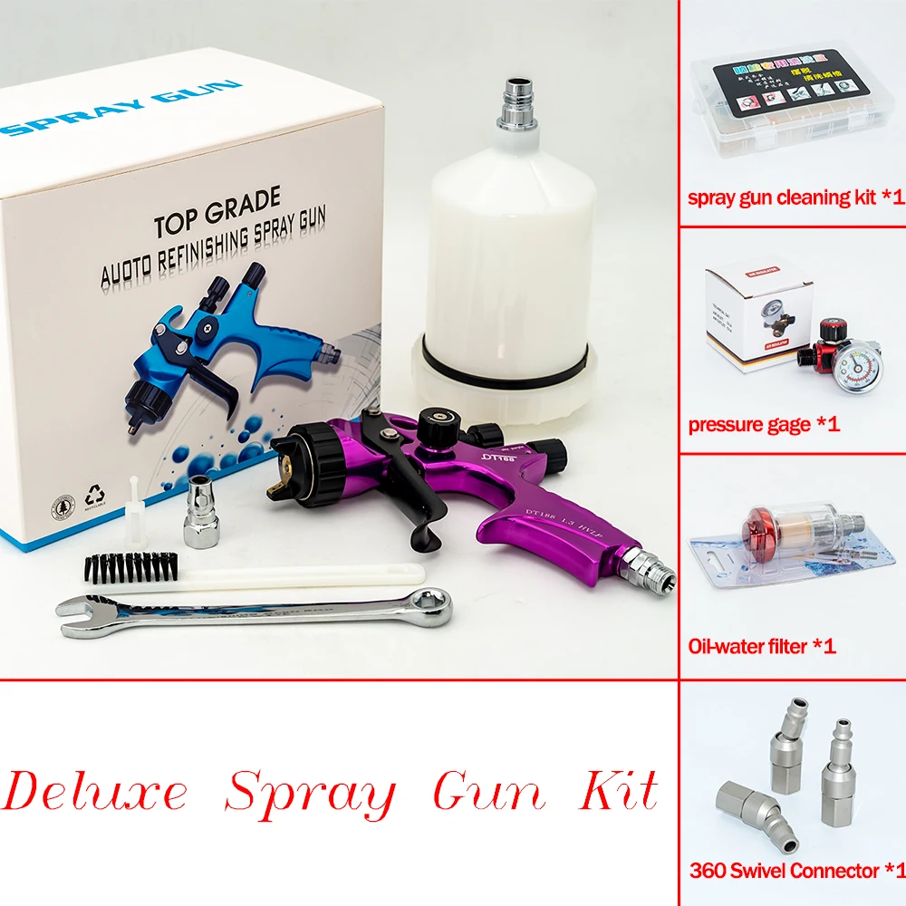 High Quality DT188 Professional HVLP Spay Gun 1.4mm Nozzle Gravity Air Spray Guns Water Based Airbrush For Car Painting