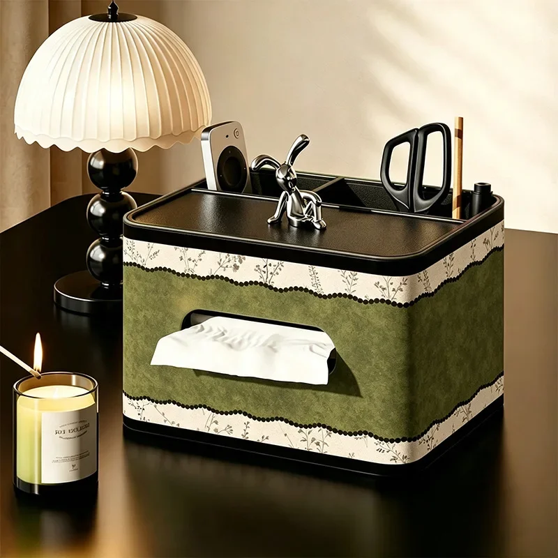 Multifunctional Tissue Box Desk Organizer with Phone Holder Remote Control Storage for Living Room