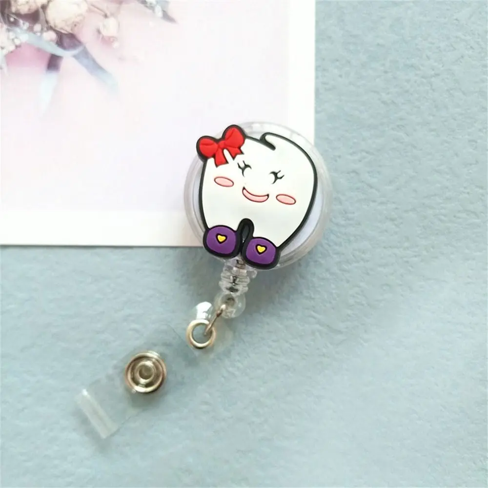 Hospital Use Dentist Teeth Badge Holder Work Card Teeth Shape Retractable Badge Reel Cartoon Cute ID Card Holder Girl Boy