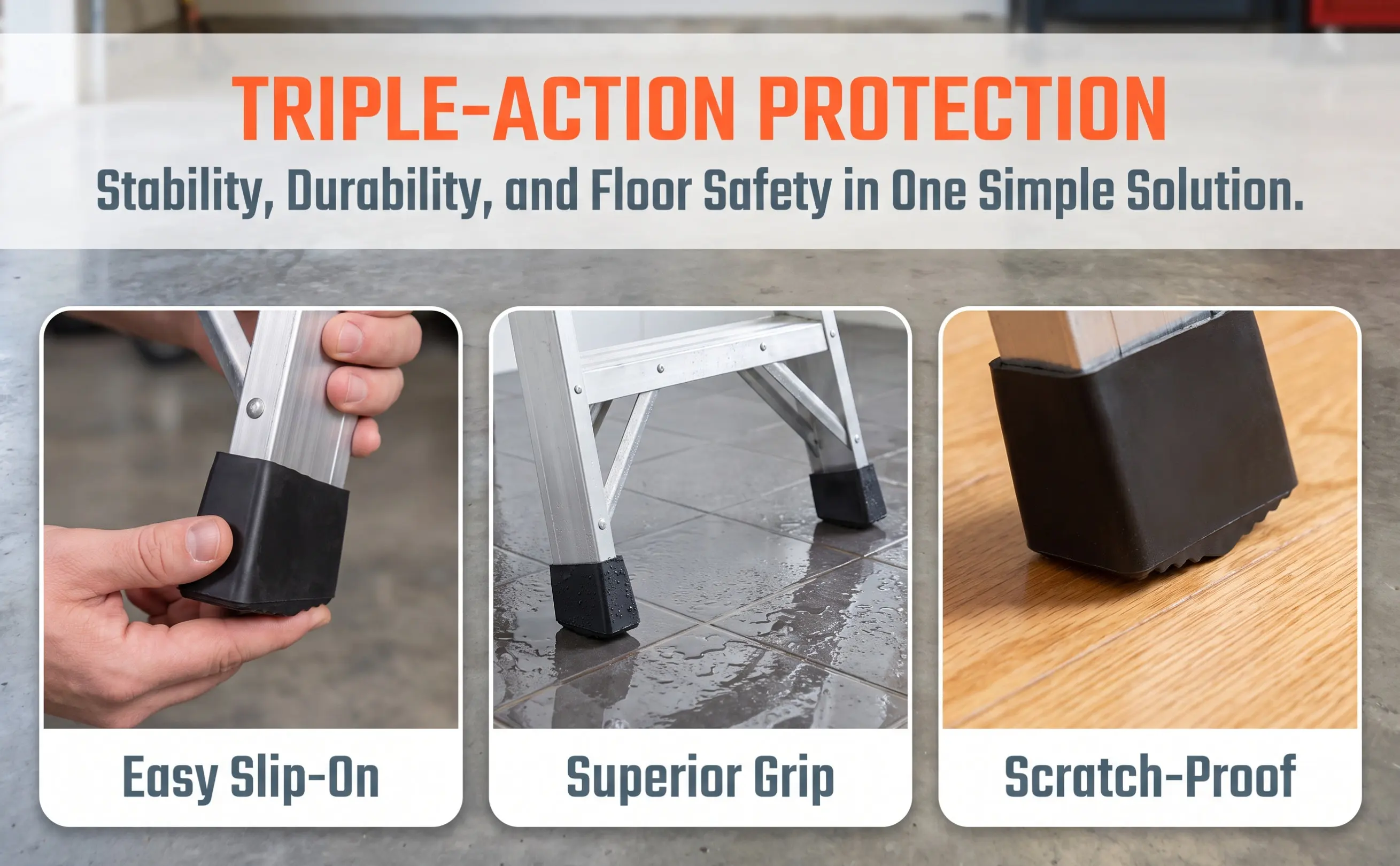 2Pcs Ladder Feet Anti-Skid Covers Folding Ladder Rubber Feet Pads Thick Wear-Resistant Foot Pads Non-Slip Floor Protector