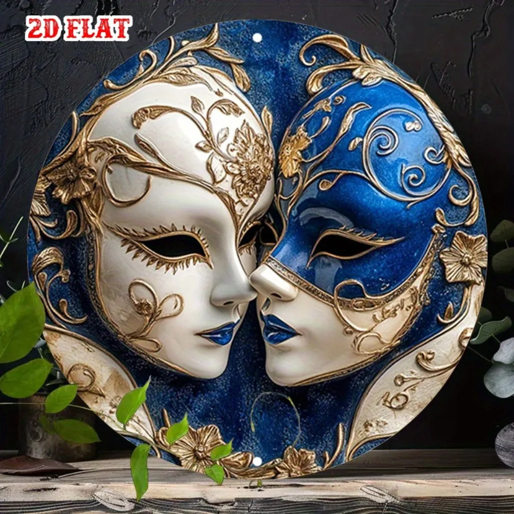 Panneau rond en aluminium élégant VeniceDesign-bleu et or, décoration murale complexe 7,87x7,87 pouces pour maison, Garage, Restaurant, café Me