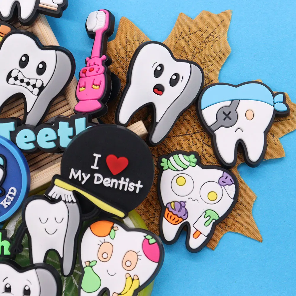 1-24pcs Teeth Dental Health Boys Girls Shoe Charms DIY Clogs Decorations Fit Cute Sandals Buckle Birthday Gifts