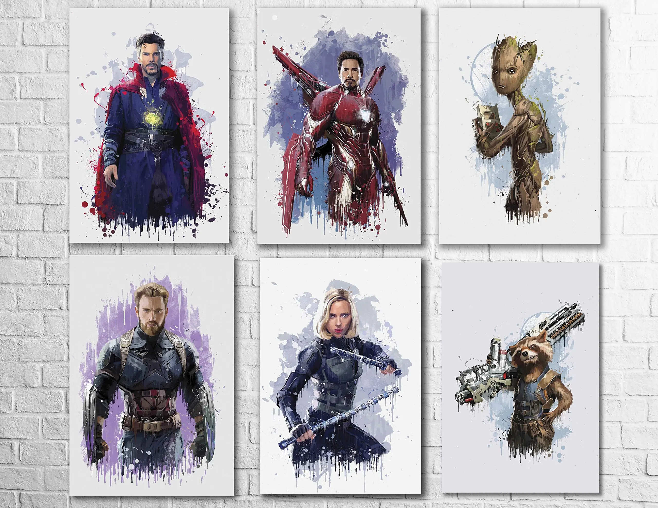 Disney Superhero Avengers Infinity War Movie Poster Thor Groot Watercolor Canvas Painting Wall Art  for Room & Office Home Decor