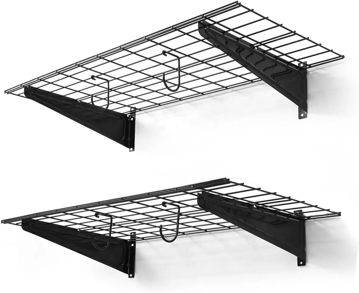 

Garage Wall Shelving, 36 In. W X 18 In. D Wall Mounted Garage Shelves W/ 2 Bike Hooks, Heavy Duty Organizer Shelf For Garage