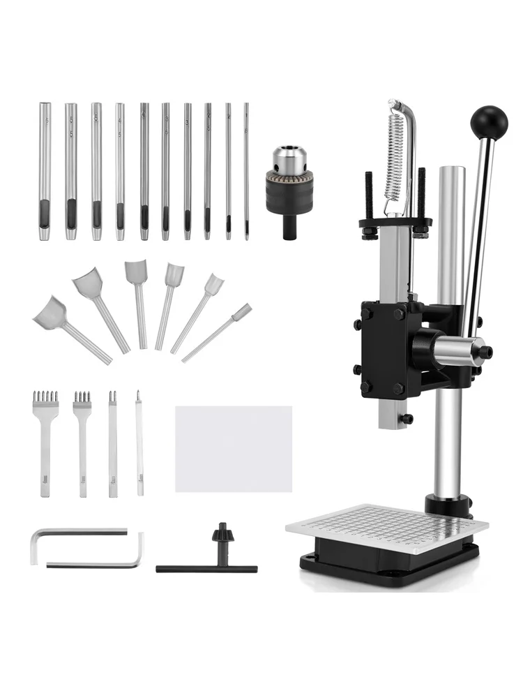 Metall-Lederlocher mit Einstellbarer Höhe, Manuelle Handpresse für Lederhandwerk, Stanzmaschine mit Aluminiumplatte und 20 Stanzköpfen