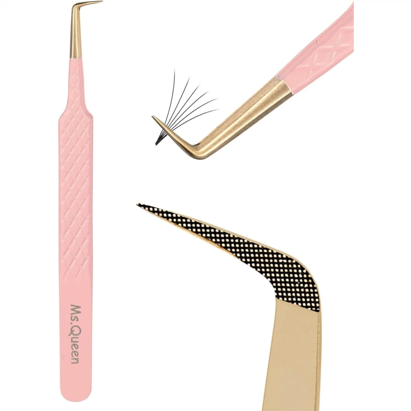 

90 Degree Lash Tweezers for Eyelash Extensions, Precision Fiber Tip Grip Mega Volume Tweezers