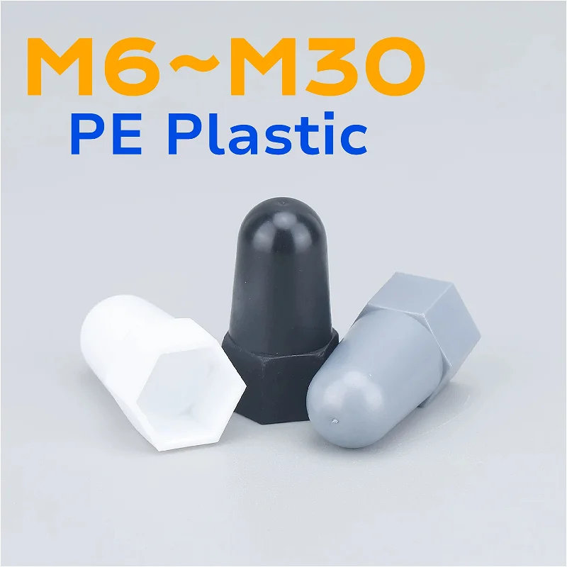 M6 M8 M10 M12 M14 M16 M18~M30 PE Plastic Black/White/Gray Bolt Nut Protection Caps Hex Screw Protective Sleeve Lengthen Nut Cap