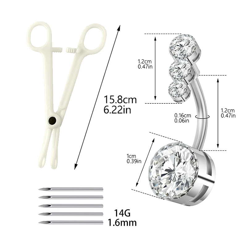 Professional Disposable Body Piercing Kit - Stainless Steel Navel Rings & Belly Bars, Complete Sterile Tool Set for Beginners