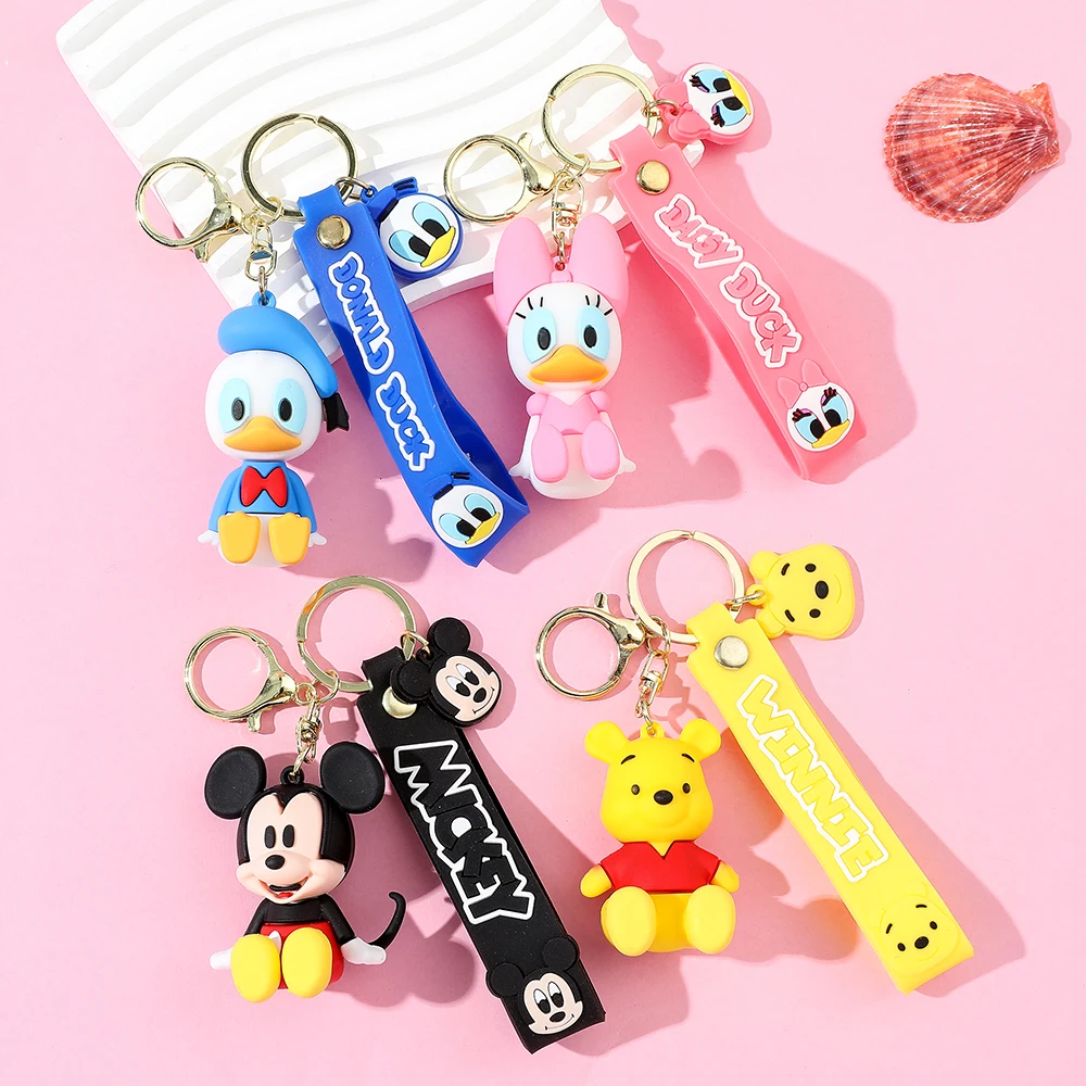 Disney Anime Mickey Keychain Cartoon Stitch Cute Minnie Keyring Student Bag Hanging All-match Car Key Chain Couple Gift