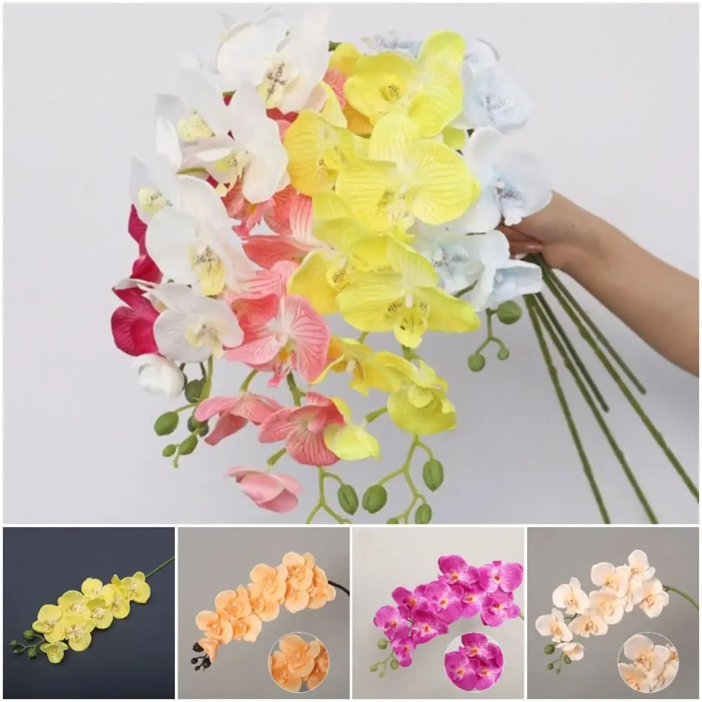 زينة الزفاف 9-رؤساء زهرة الحرير ثلاثية الأبعاد فالاينوبسيس محاكاة السحلية نباتات اللمس الحقيقي زهرة اصطناعية