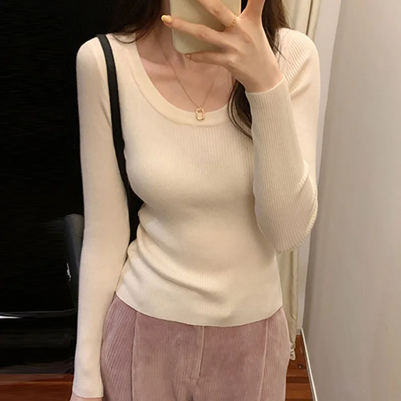 

Sweaters Knitted Sweater Women Pullovers New Black Long Sleeve Slim Knit Sweater Pullover Women Tops O-Neck Women Clothing Q3017