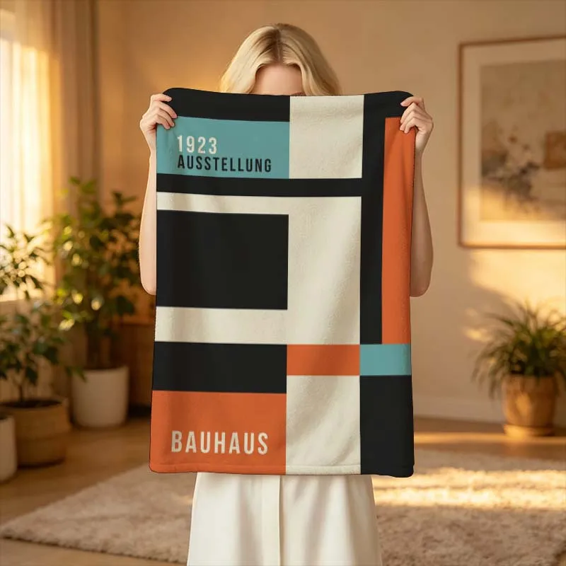 Retro Bauhaus Exhibition Flannel Blanket - Soft And Comfortable, Suitable for Sofas, Offices, Beds, And Camping, a Warm And Cozy