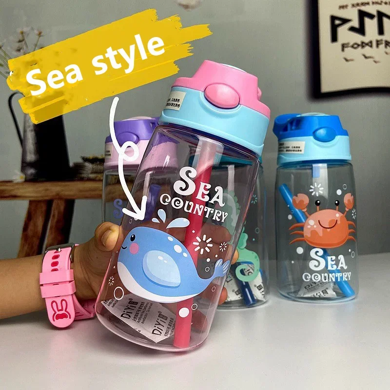 Kids Water Sippy Cup Cartoon Animal Baby Feeding Cups with Straws Leakproof Water Bottles Outdoor Portable Children\'s Cups 480ML