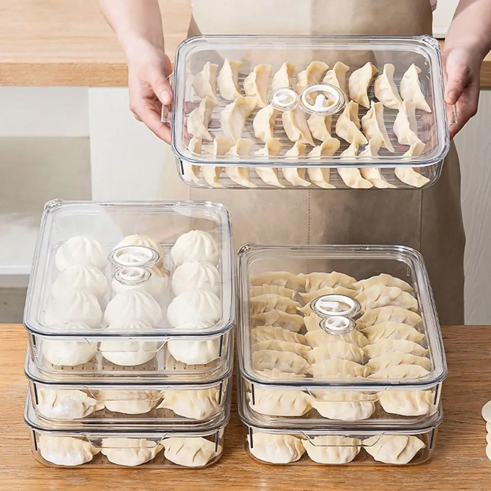 Plastic Refrigerator Dumpling Box Transparent Fresh-Keeping Refrigerator Storage Box Large Capacity Stackable Food Frozen Box