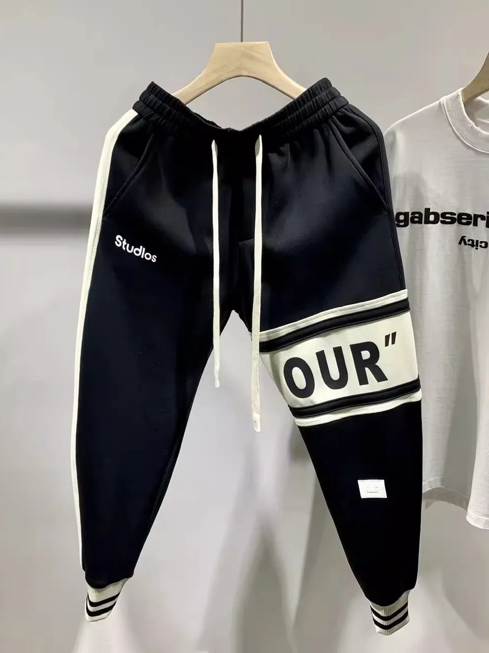 

Loose Trousers Men's Harlan Nine Points Sweatpants Wide Leg Pants Retro Color Block Large Size 300 Pounds Autumn Fashion Brand