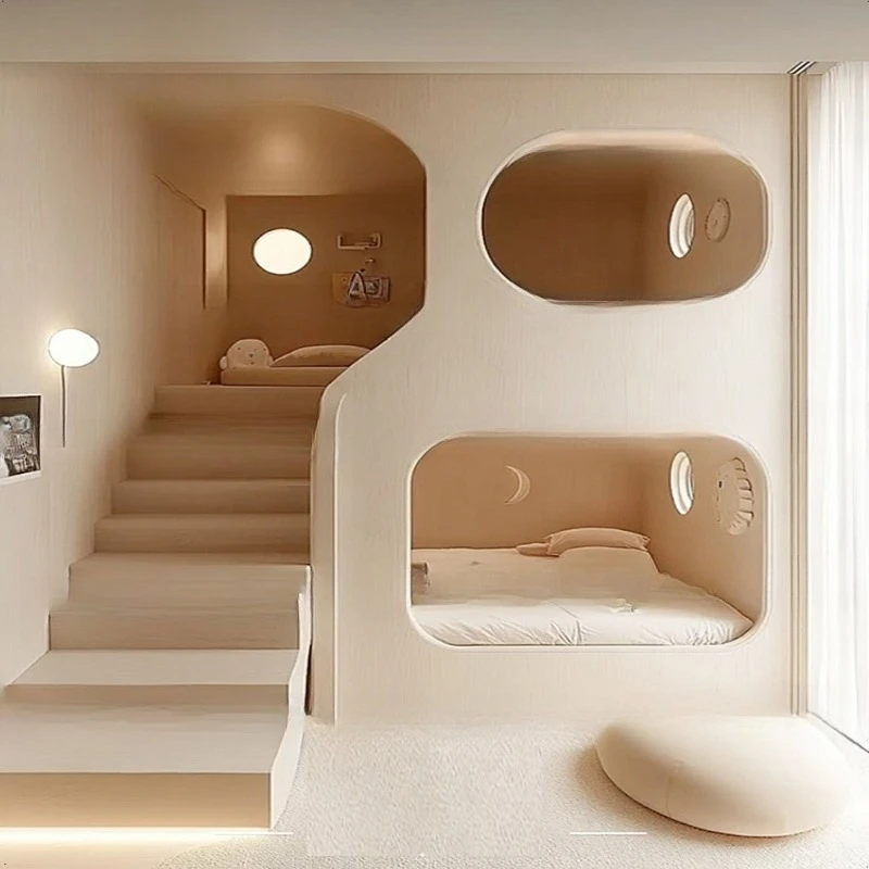 Tempat tidur minimalis modern, tempat tidur ganda dengan tangga