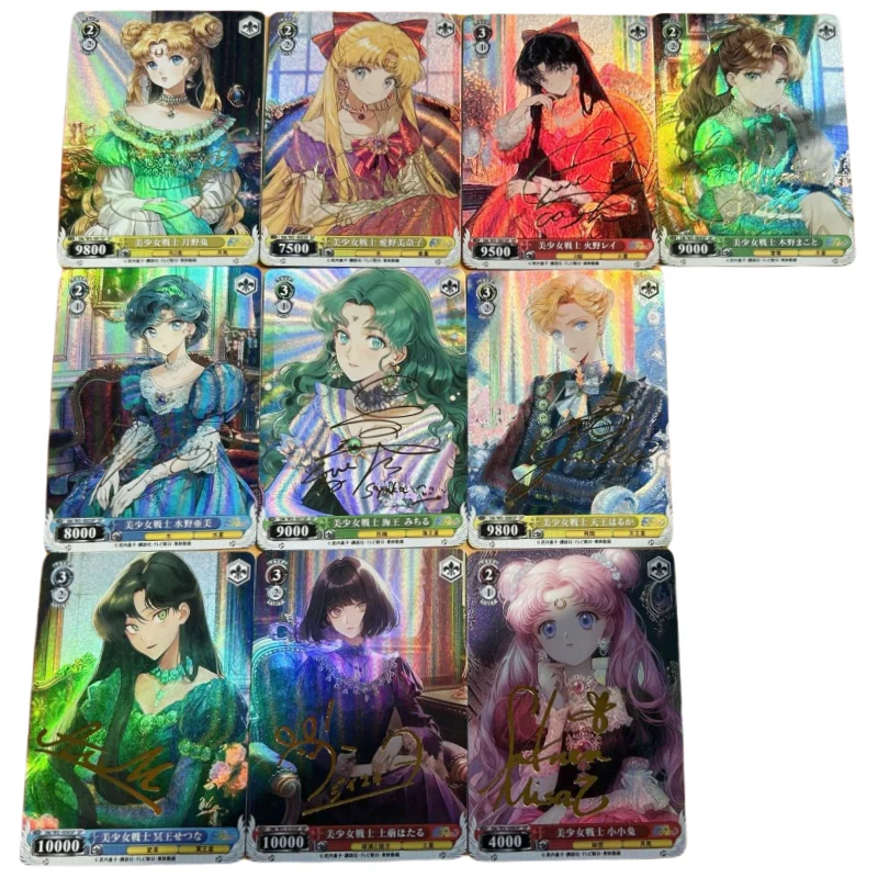 Juego de cartas ACG Tsukino Usagi Chibiusa Mizuno Ami Hino Rei Makoto, colección de personajes de Anime, juguete Flash a Color, 10 unidades por juego