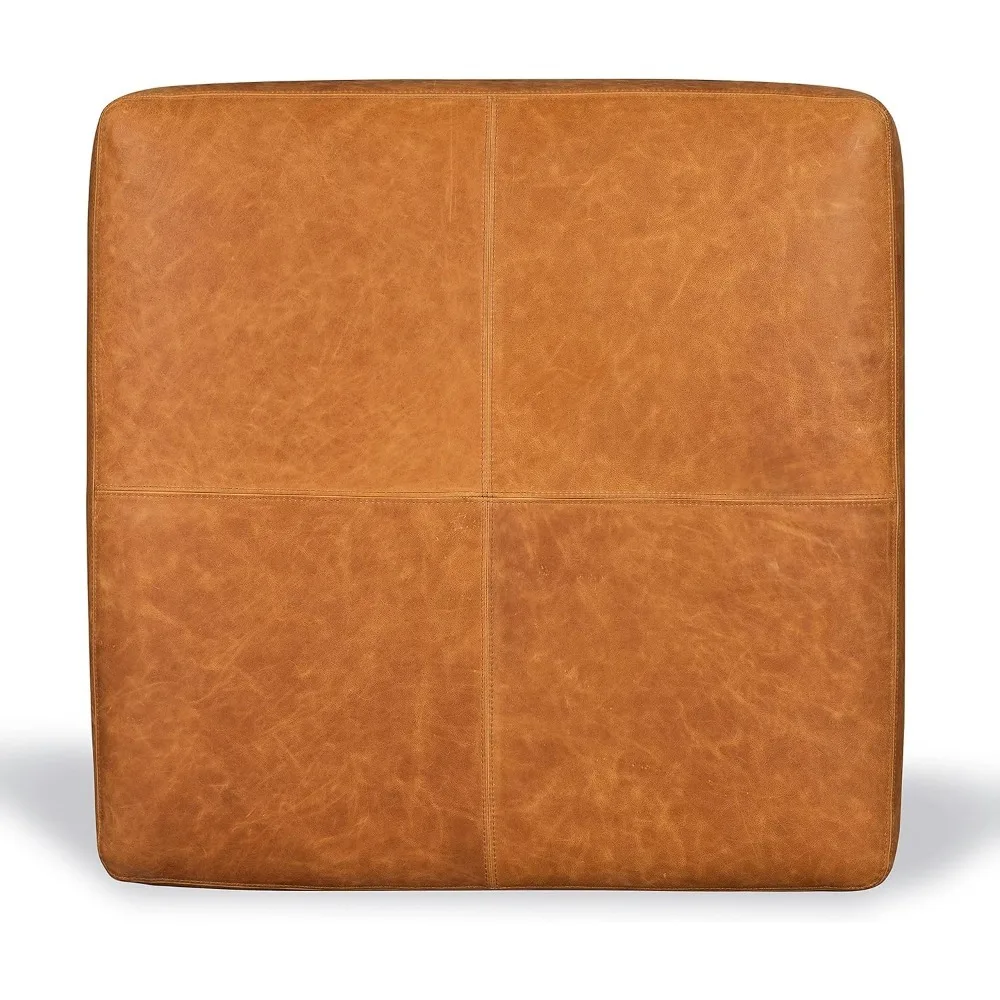 POLY & BARK Sequoia Ottoman in Full-Grain Pure-Aniline Italian Tanned Leather in Cognac Tan