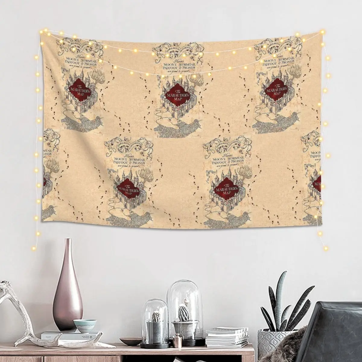 Beige Map The Marauders Map Tapestry Funny Wall Hanging Aesthetic Home Decor Tapestries for Living Room Bedroom Dorm Room