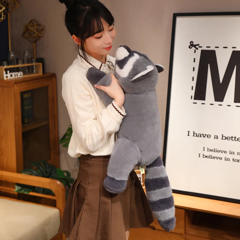 1Pc 30/45/65cm Lovely Plush Lying Grey Raccoon Toys Kawaii Panda Fox Plushie Pillow Stuffed Soft Animal Cushion Birthday Gift