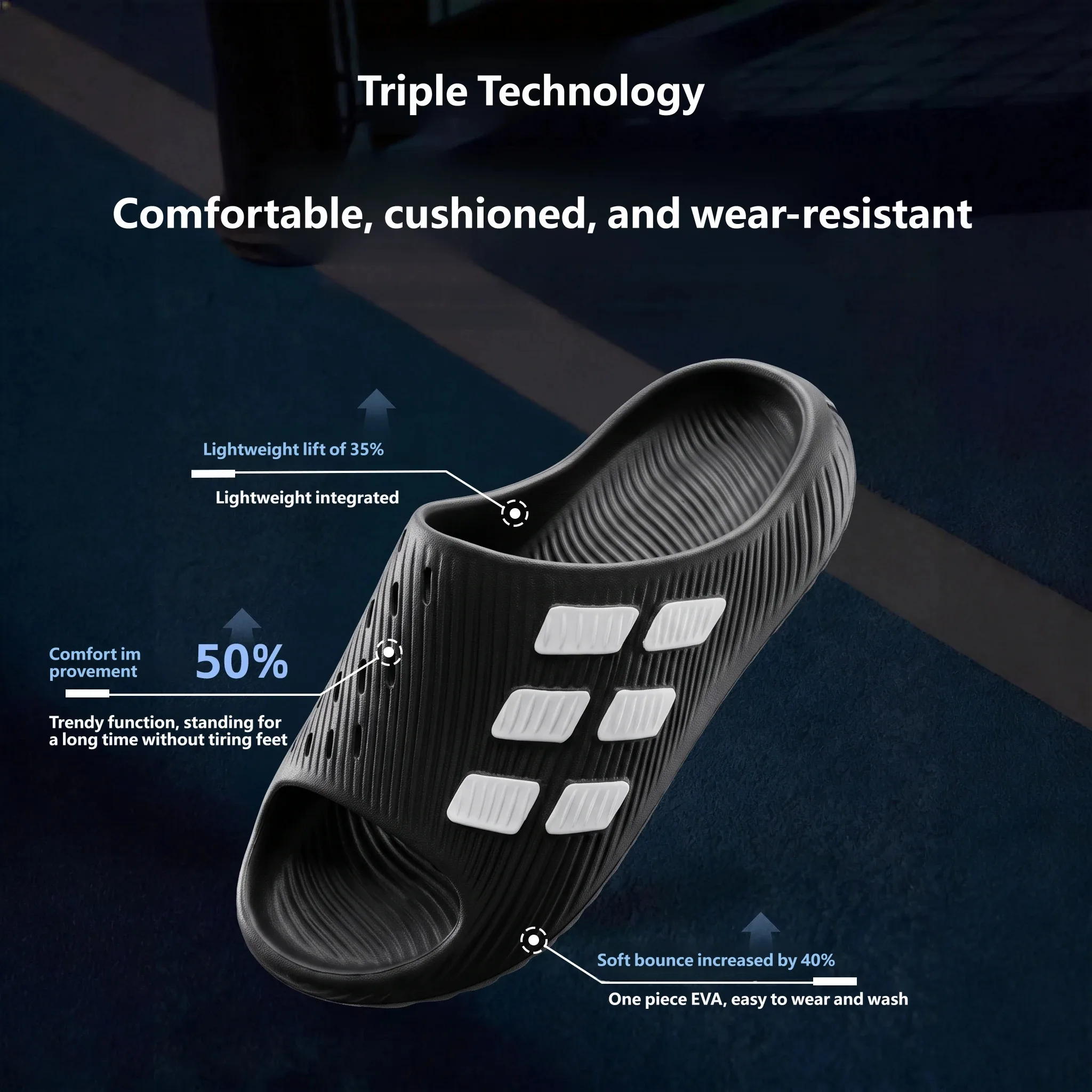 Men Wave Texture Cloud Slides Super Soft Bouncy EVA Slippers Cushion Thick Sole Non Slip Indoor Outdoor Sport Slide Sandals