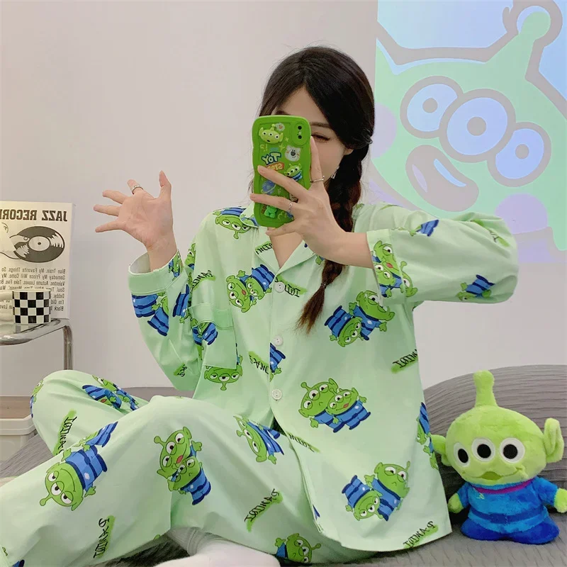 Disney three-eyed boy autumn new pajamas female cartoon cute can be worn outside loungewear comfortable two-piece set