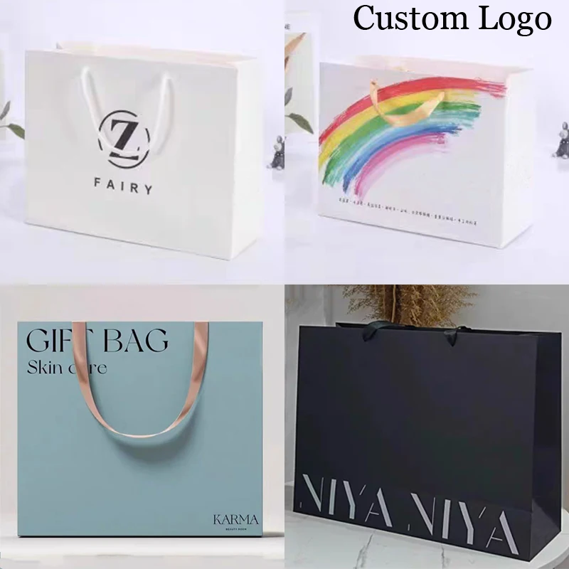10/20pcs White Black Small Gift Bags For Wedding Birthday Party Jewels Gifts Packaging Bag Handbag Custom Logo Paper Bag