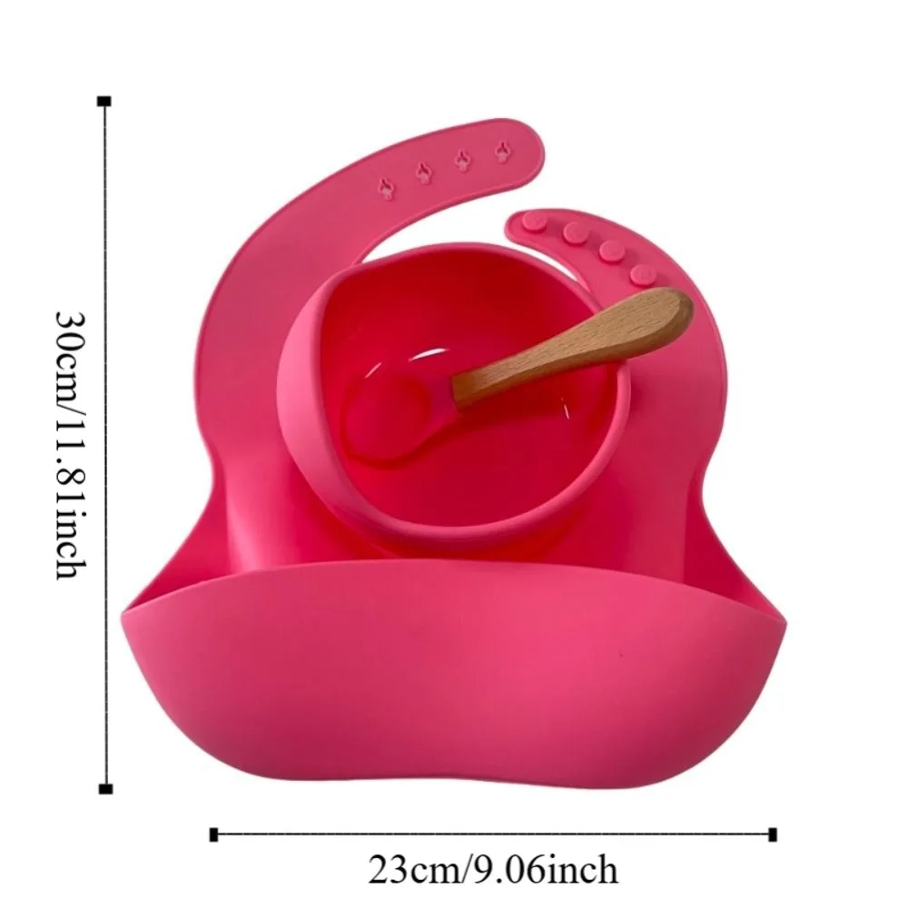 ชุดชามซิลิโคนสำหรับเด็ก ชุดอาหารเด็ก 3 ชิ้น ชามซิลิโคนกันลื่น ชุดผ้ากันเปื้อนสำหรับเด็กทารก