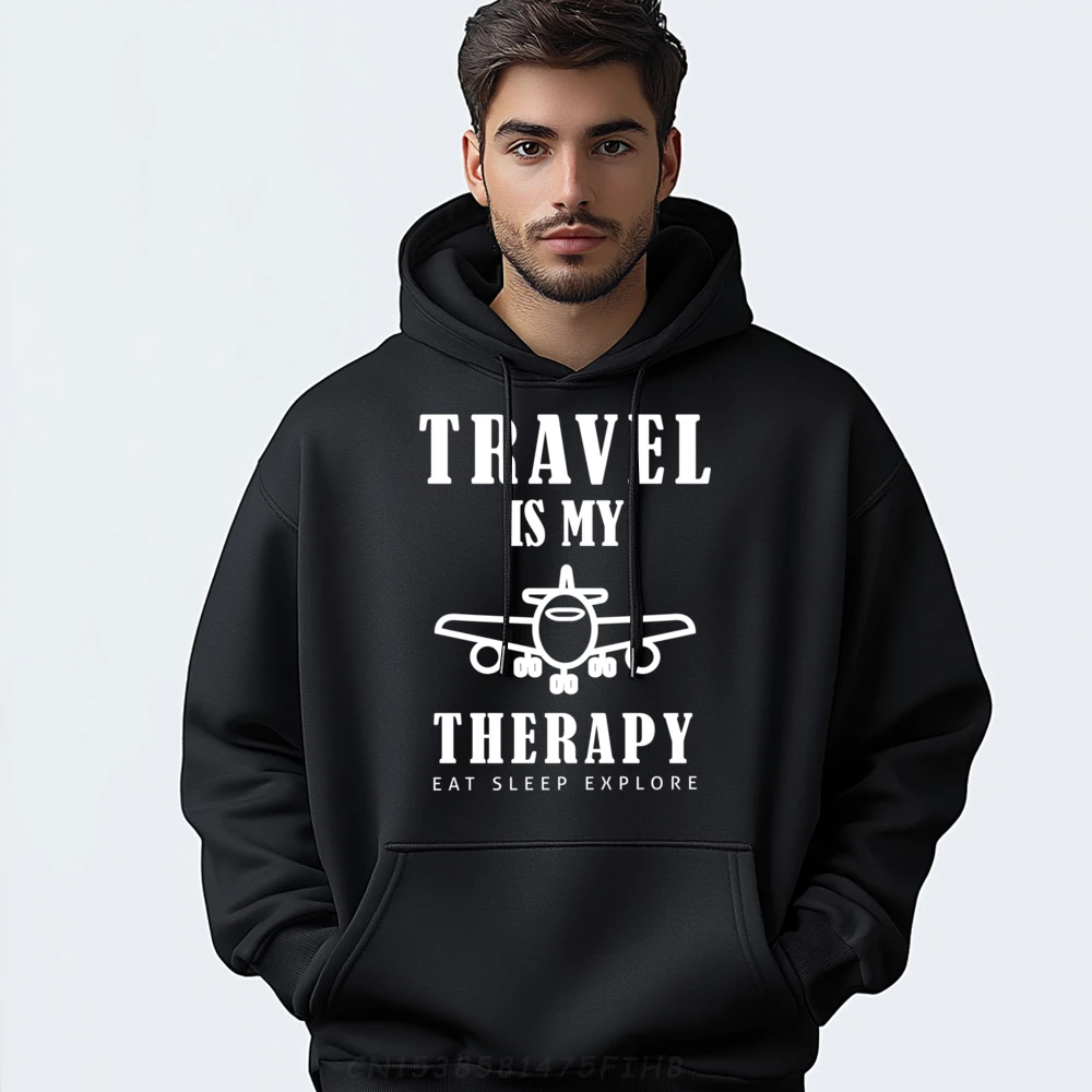 

Travel Is My Therapy Adventure Explore Trip Vintage Hoodie Men Student Hoodies Men Creative