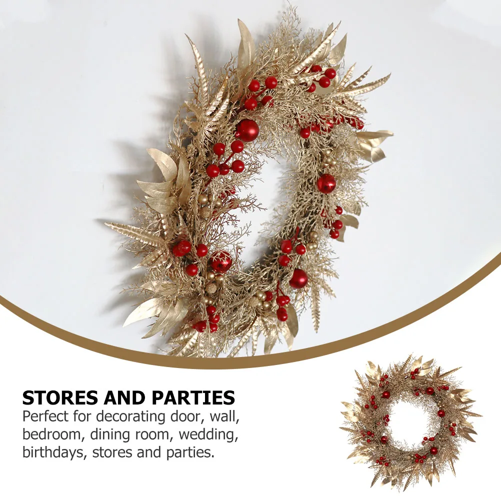 

Festival Wreath Simulated Berry Decor Hanging Garland Christmas Party Decorative Prop Golden Color Easy Hang Door Wall Bedroom