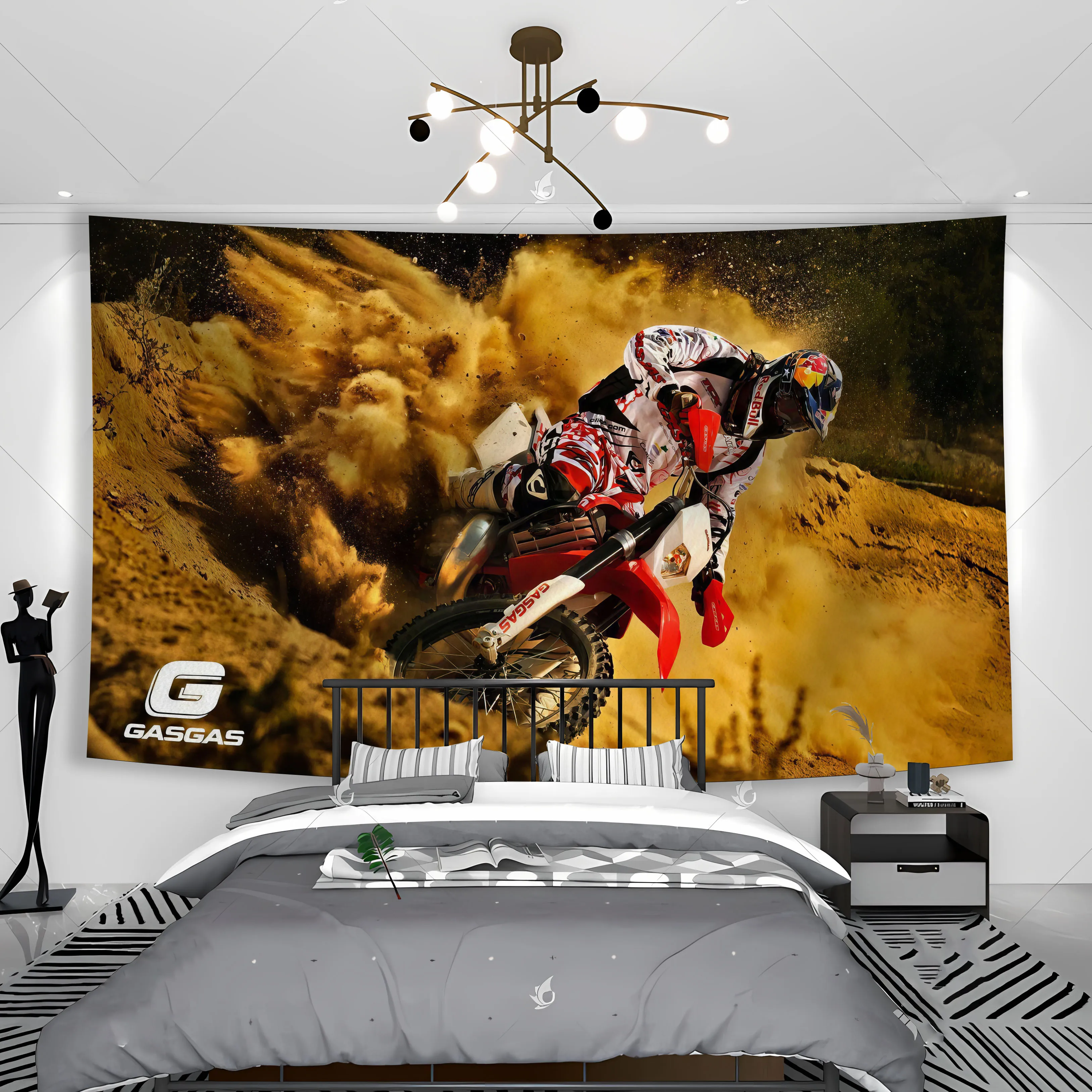 

GASGASs Cool Property Motorcycle Tapestry Polyester Printed Banner Flags Hanging In The Garage Or Boys Dormitory Bed Decoration