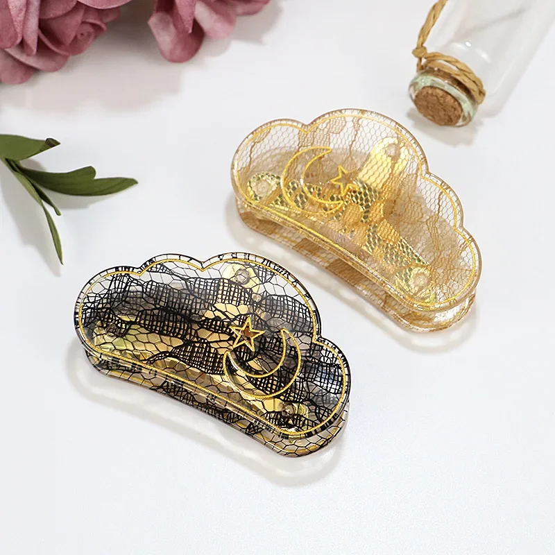 

Transparent Metal Claw Clip Light and Beautiful Style Golden Hair Clip Cloud Star Moon Lace TP Hair Accessories