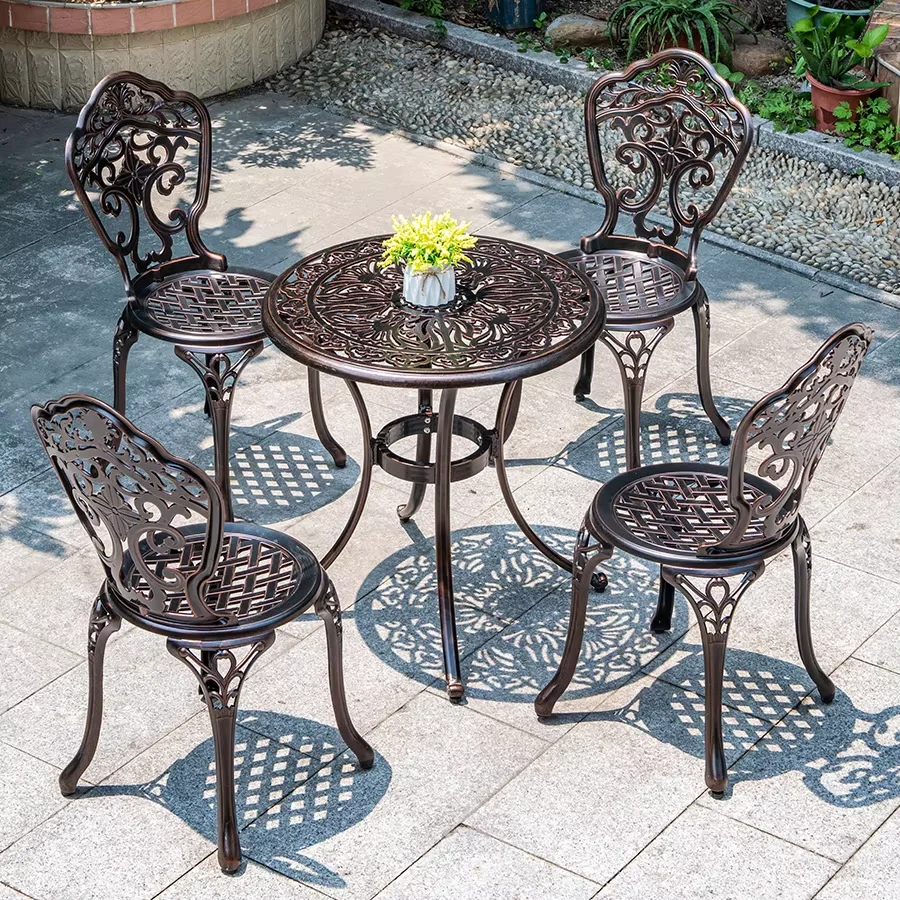 3-Piece Cast Aluminum Table and Chairs Outdoor Bistro Set Orchid Design Rust-Resistant Courtyard Garden Urniture Combination