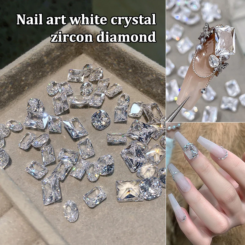 

2Pcs Pointed Bottom Multi Shape Transparent Nail Art Rhinestone Flat Back Round Diamond Crystal White 3D Fingernail Decoration