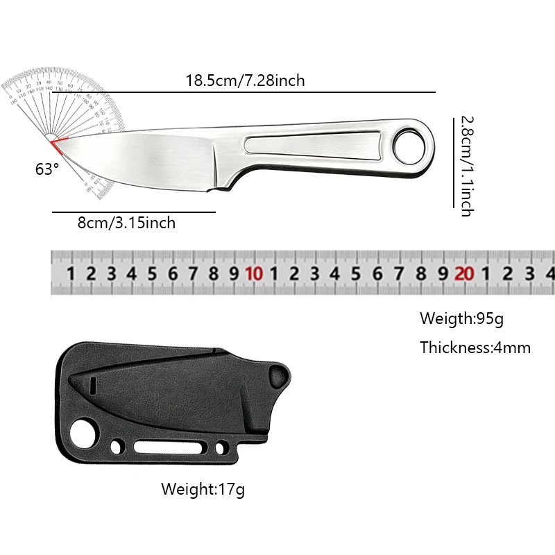 All-in-one Stainless Steel Knife with Kydex Sheath Kitchen Chef Meat Cleaver Vegetable Fruit Slicing Knife Full Steel Handle