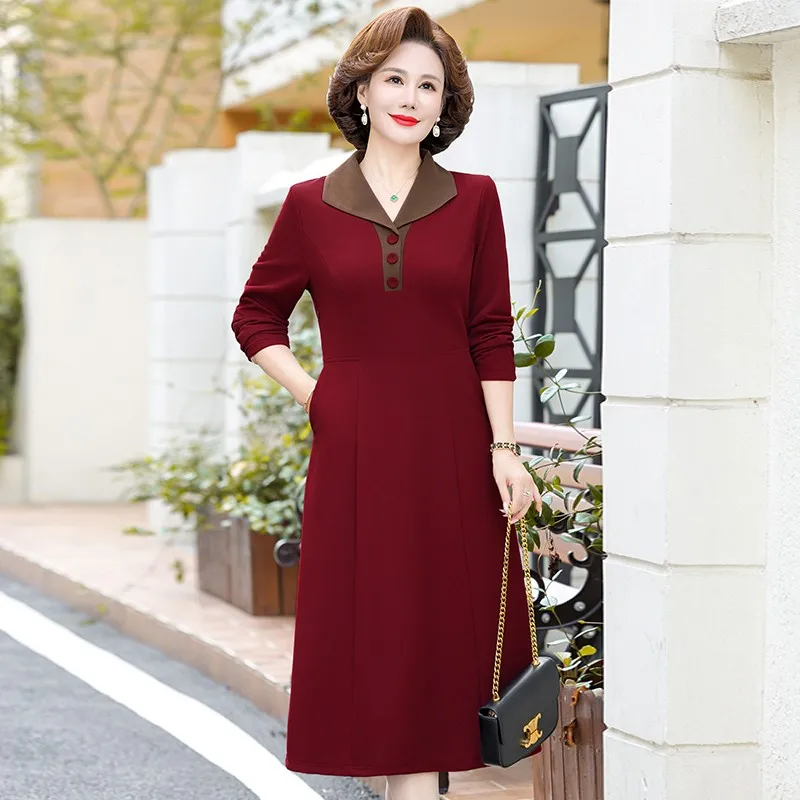 

Fashion Lapel collar Solid Color Button Elegant Dress Women's Clothing 2023 Autumn Winter Office Lady Midi Dress