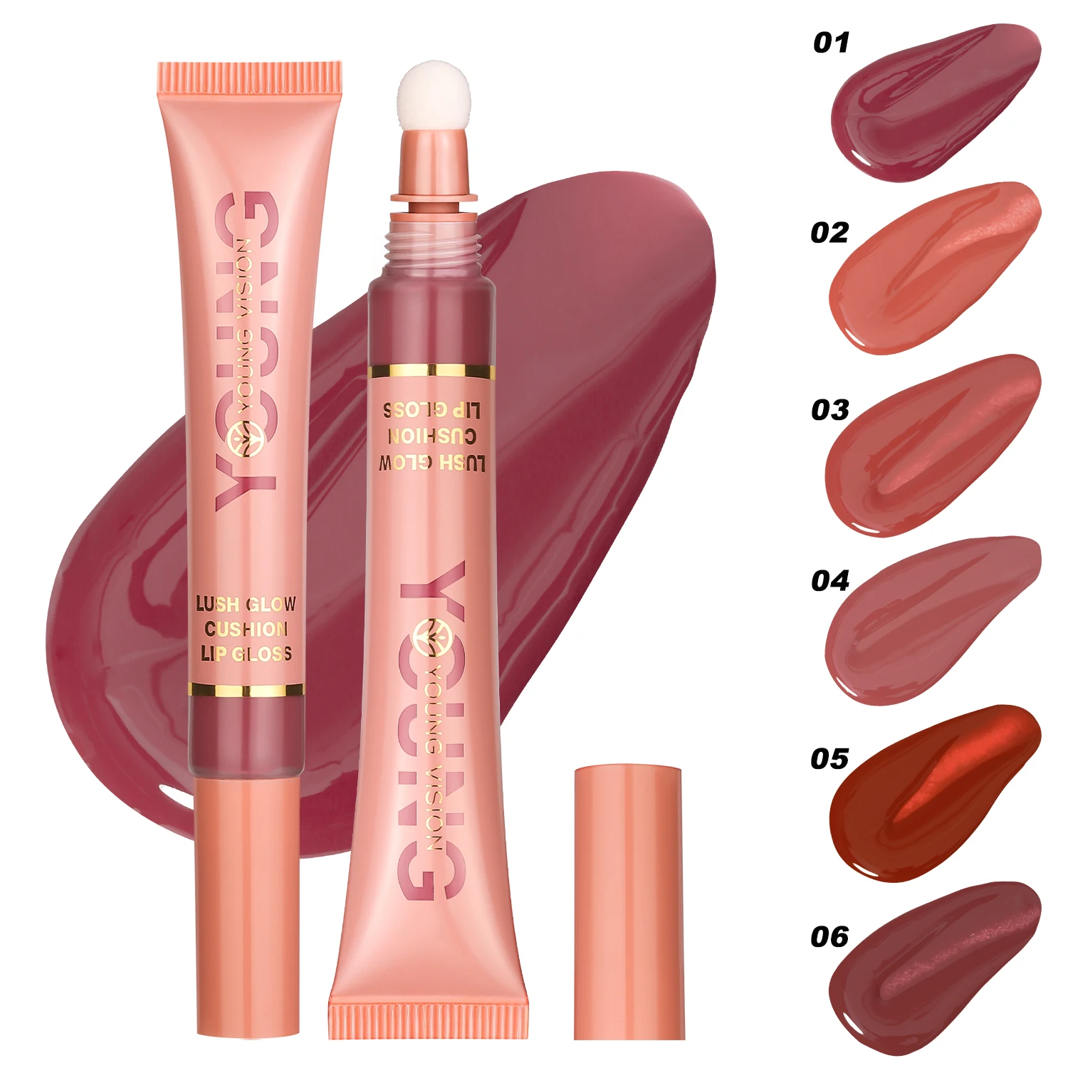 YOUNG VISION  6 color Liquid Water Brightening Lip Color Plush Brush Head Squeezing Lip Color Moisturizing  Lip Glaze