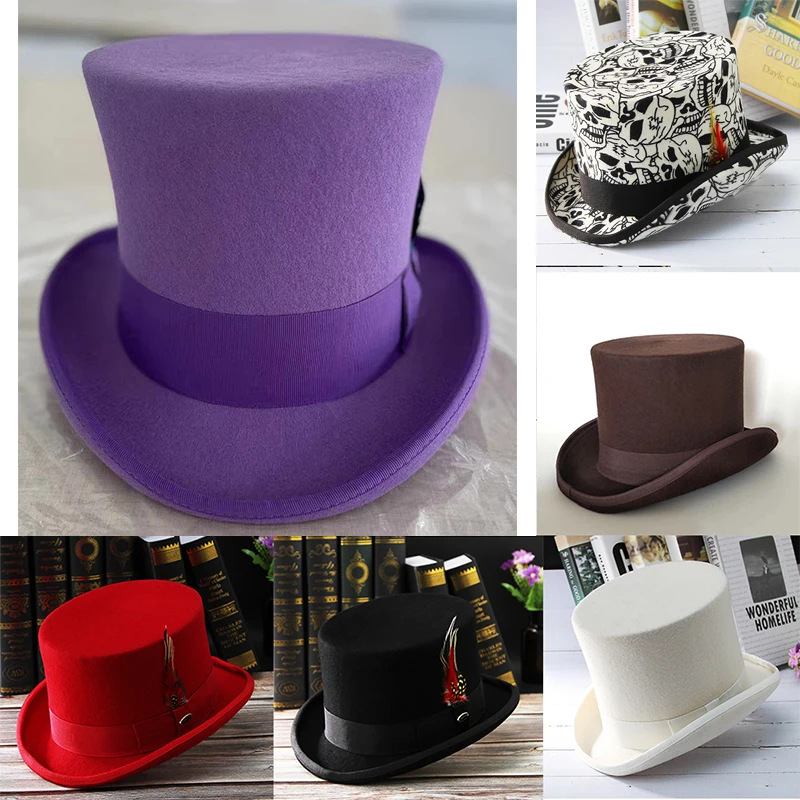 2023 Kapelusz męski 100% wełny Kapelusz Fedora Unisex Top Show Gentleman Bowler Hat Black Red Magic Hat Presidential Hat Feather Accessories