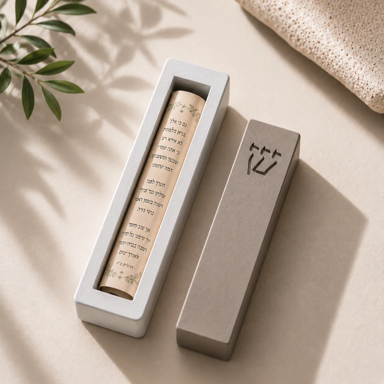 Boîtier de Mezouzah personnalisé en ciment, plaque de porte juive moderne avec Bénédiction Présentative Shin, nom hébreu personnalisé, décoration intérieure, cadeau Judaica