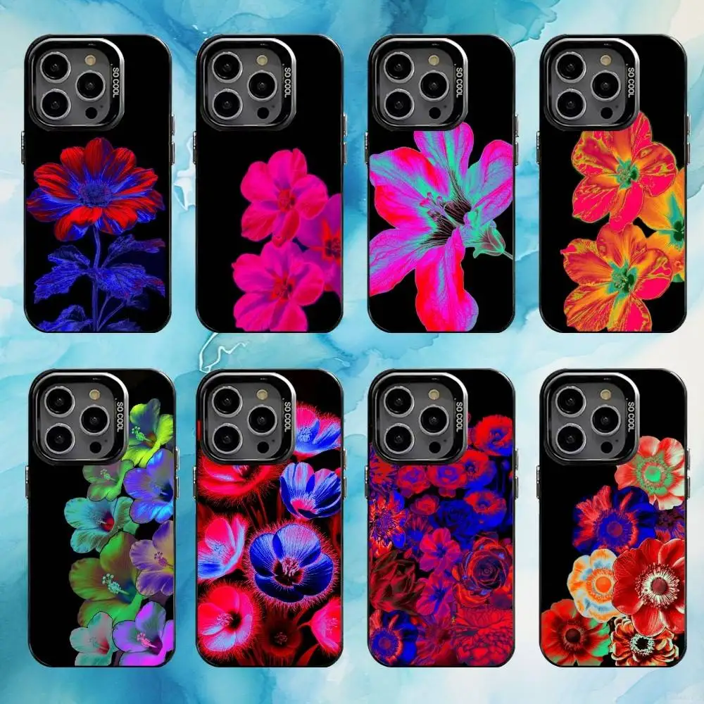 

Neon Floral Dreams Phone Case For iPhone17,16,15,14,13,12,11 Plus,Pro Max Black Candy silver phone case