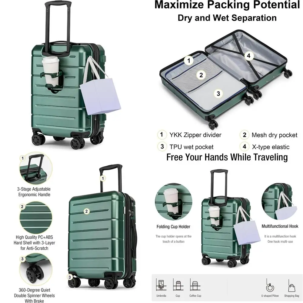 

Расширяемый 20-дюймовый жесткий чемодан для ручной клади с замком TSA, одобренный авиакомпанией с колесами, небольшой дорожный чемодан