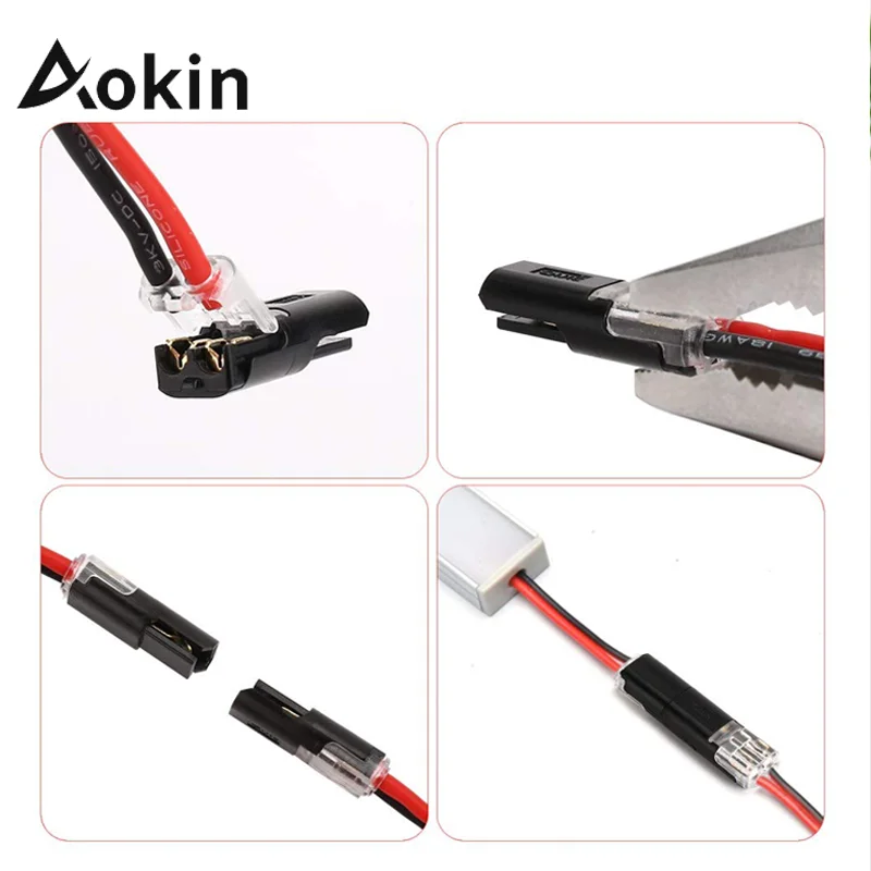 Aokin 10/20/50pcs Double-Wire Plug-in Connector Led Light Strip Connectors 2 Pin Led Strip Lights Connectors Low Voltage view 3